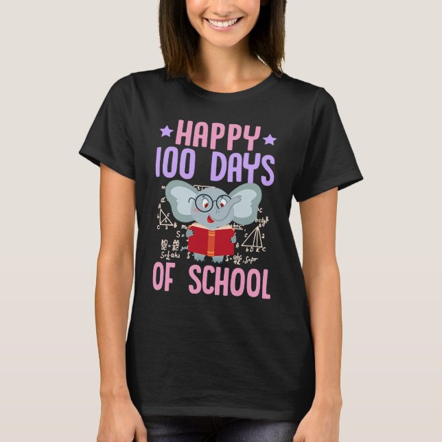 Camiseta Happy 100 Days Of School Reading Elephant Math Tea (Anverso)