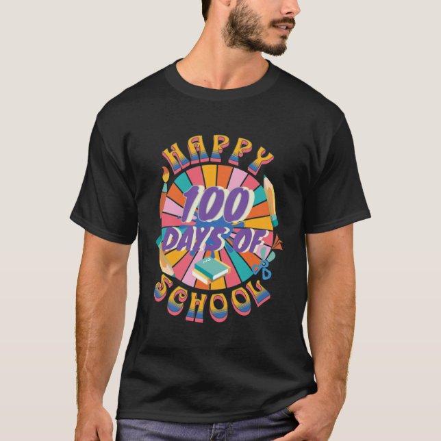 Camiseta Happy 100 Days Of School Retro Groovy 100 Days (Anverso)