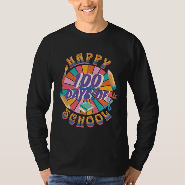 Camiseta Happy 100 Days Of School Retro Groovy 100 Days (Anverso)