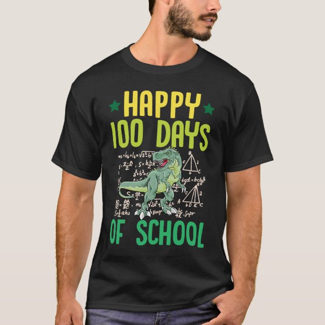 Camiseta Happy 100 Days Of School Rex Dinosaur Math Teacher (Anverso)