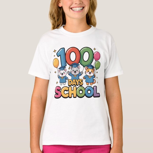Camiseta Happy 100 Days of School T-Shirt | Cute School Cel (Anverso)
