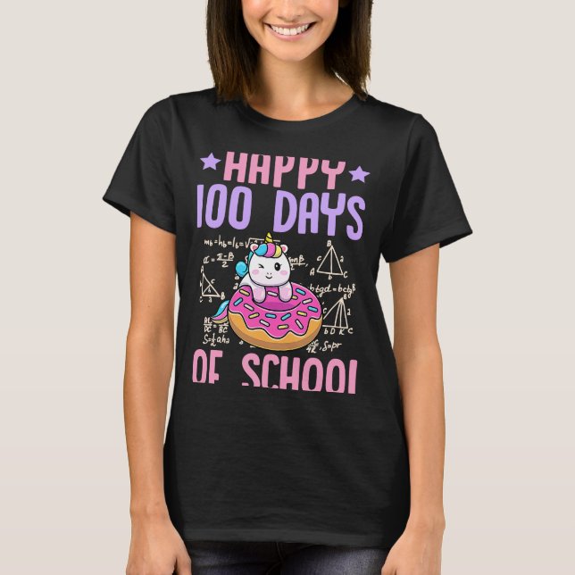 Camiseta Happy 100 Days Of School Unicorn Donut Math Teache (Anverso)