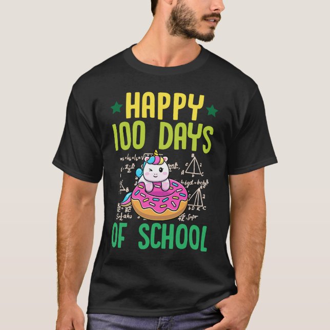 Camiseta Happy 100 Days Of School Unicorn Donut Math Teache (Anverso)