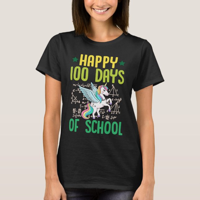 Camiseta Happy 100 Days Of School Unicorn Pegasus Math Teac (Anverso)