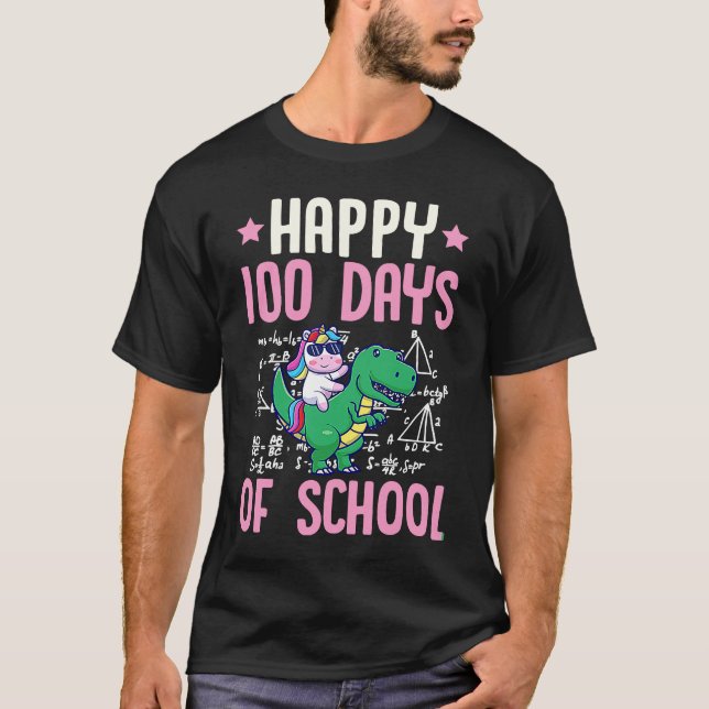 Camiseta Happy 100 Days Of School Unicorn Rex Dinosaur Math (Anverso)