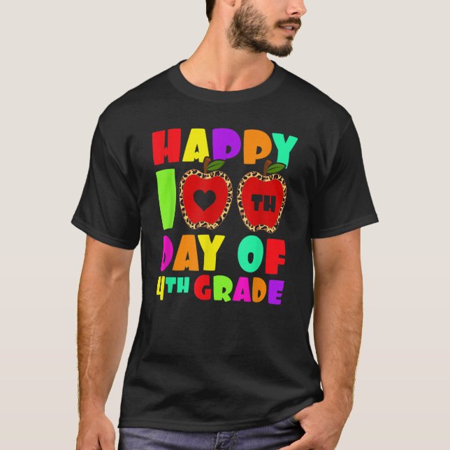 Camiseta Happy 100th Day Of 4th Grade Leopard Teacher Fourt (Anverso)