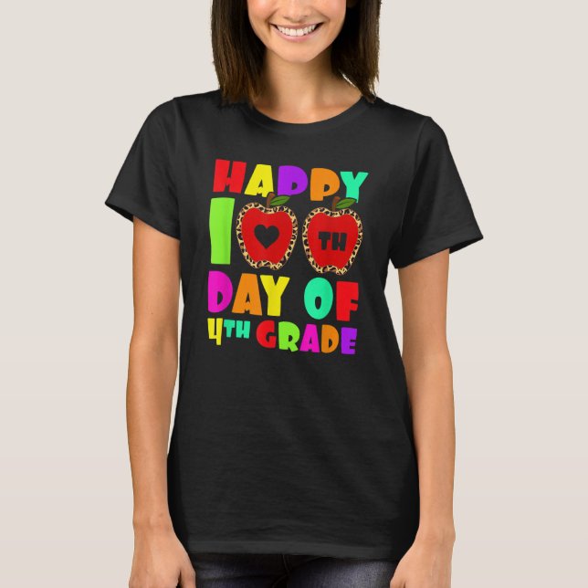 Camiseta Happy 100th Day Of 4th Grade Leopard Teacher Fourt (Anverso)
