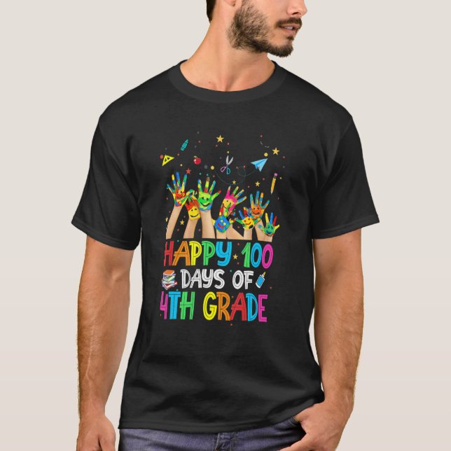 Camiseta Happy 100th Day Of 4th Grade School Hands Painting (Anverso)
