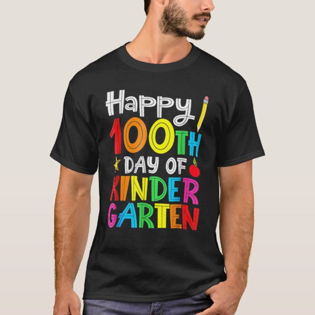 Camiseta Happy 100th Day Of Kindergarten 100 Days Of School (Anverso)