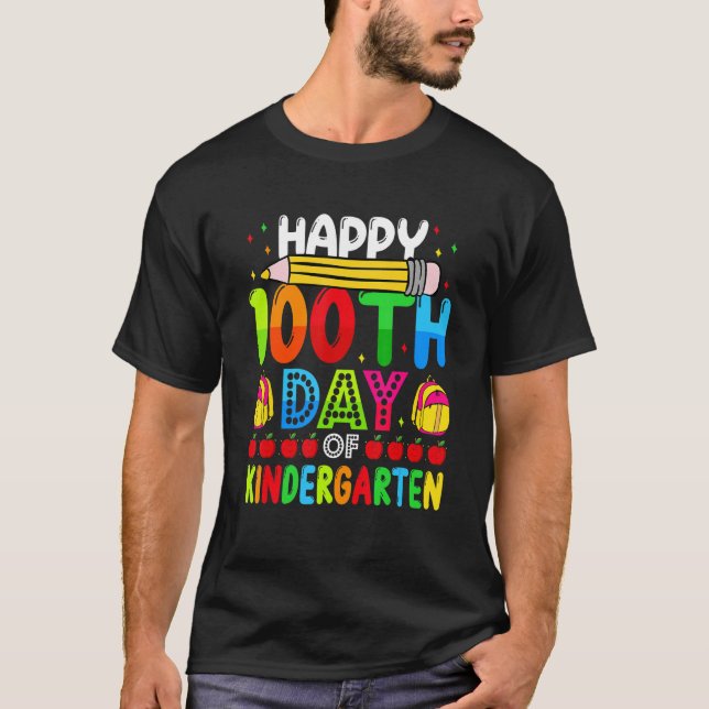 Camiseta Happy 100th Day Of Kindergarten 100 Days Of School (Anverso)