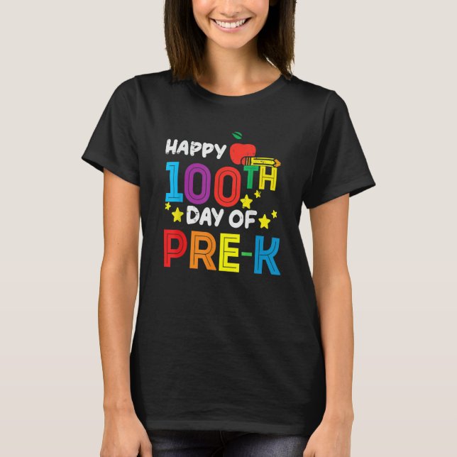 Camiseta Happy 100th Day Of Pre K Apple 100 Days Teacher  S (Anverso)