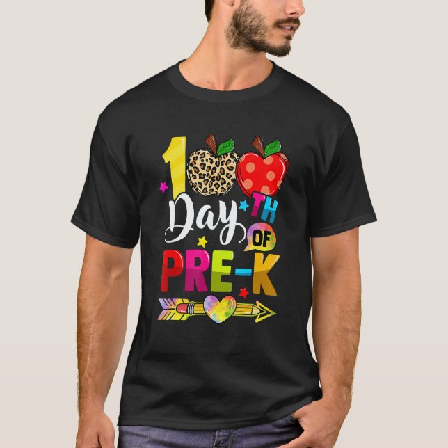 Camiseta Happy 100th Day Of Pre K Leopard Teacher 100th Day (Anverso)