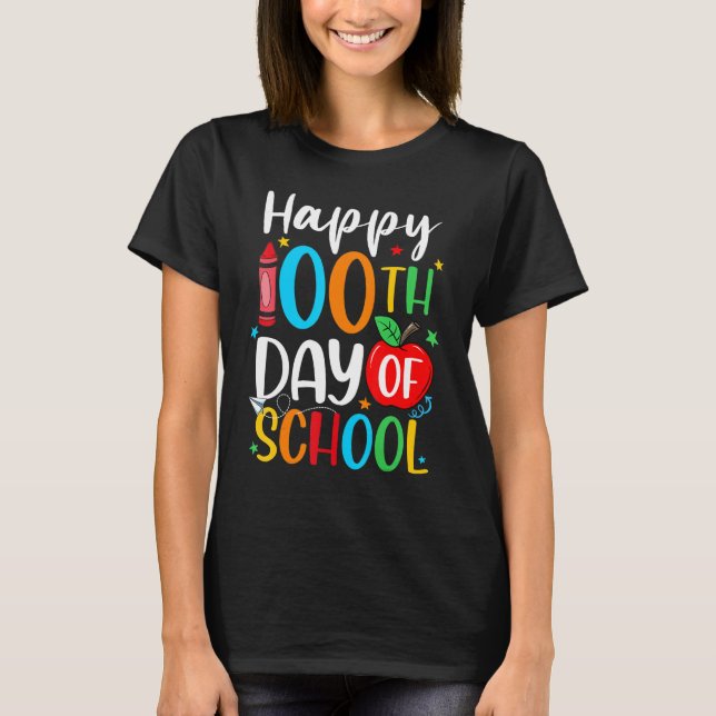 Camiseta Happy 100th Day of School 100 Days Crayon_1 (Anverso)