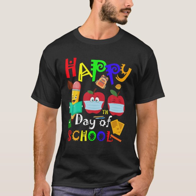 Camiseta Happy 100Th Day Of School Apple Wear Mask Teachers (Anverso)