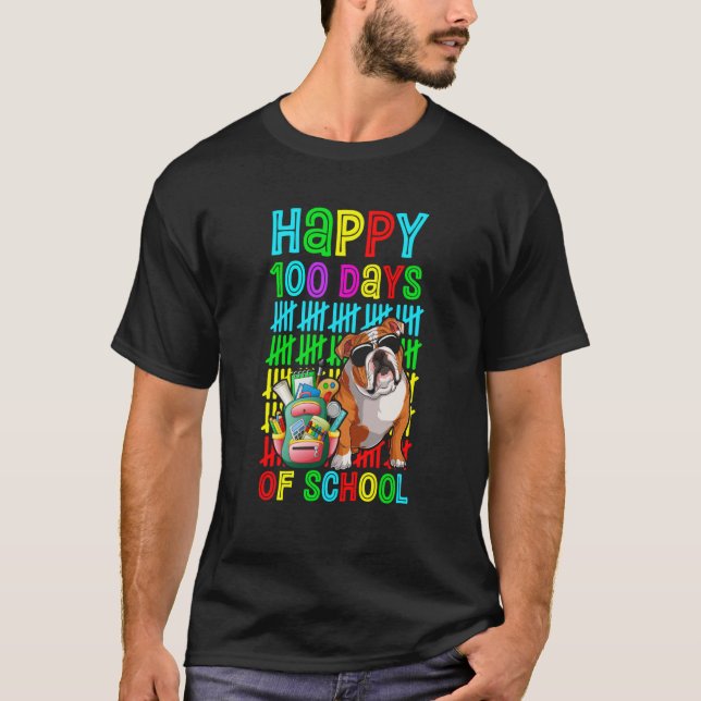 Camiseta Happy 100th Day Of School Boys English Bulldog Dog (Anverso)