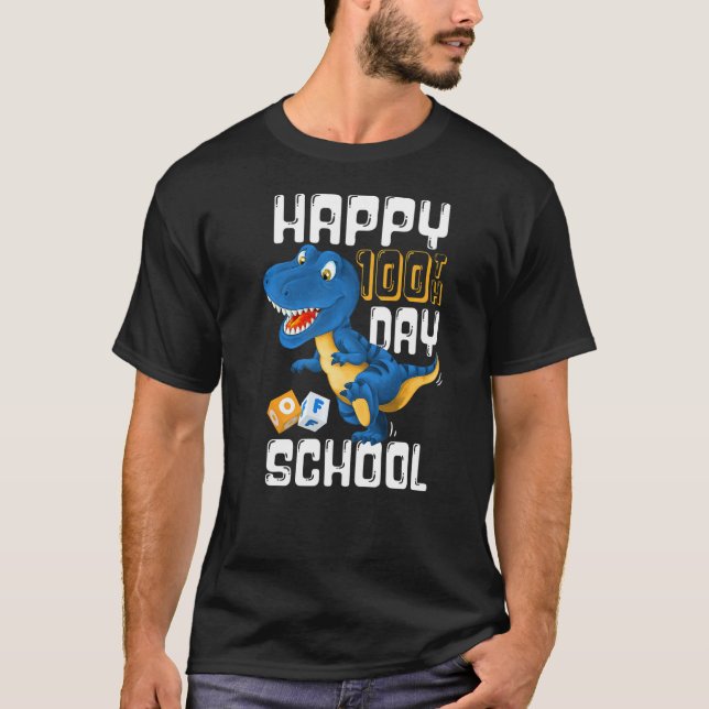 Camiseta Happy 100th Day of School  Boys Rex Dinosaur Party (Anverso)