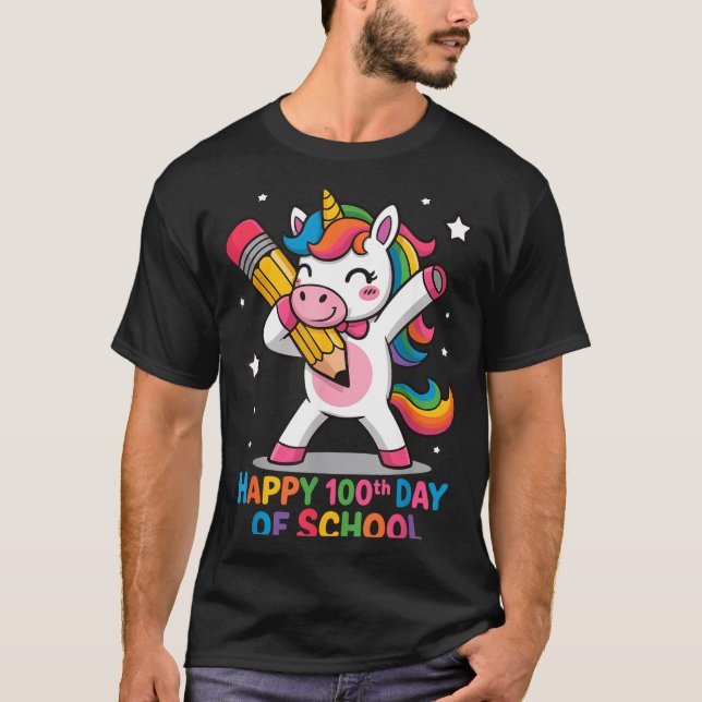 Camiseta Happy 100th Day Of School Cute Rainbow Unicorn Wom (Anverso)