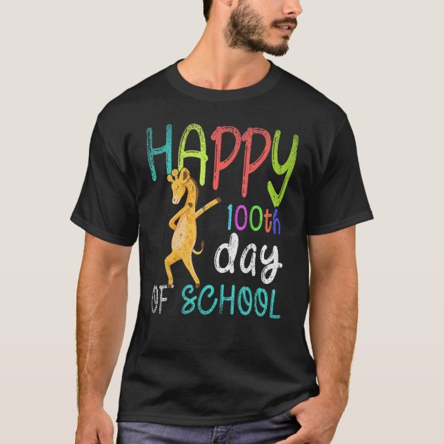 Camiseta Happy 100th Day Of School Dabbing Giraffe 100 Days (Anverso)