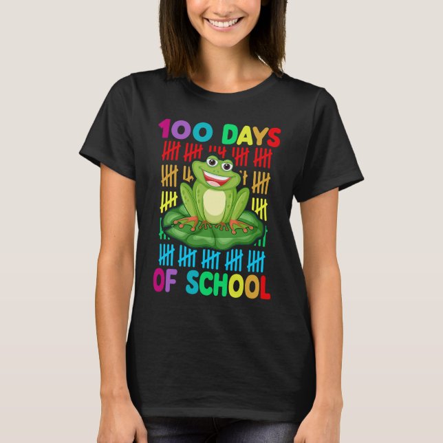 Camiseta Happy 100th Day Of School Frog  Teacher Student Ki (Anverso)