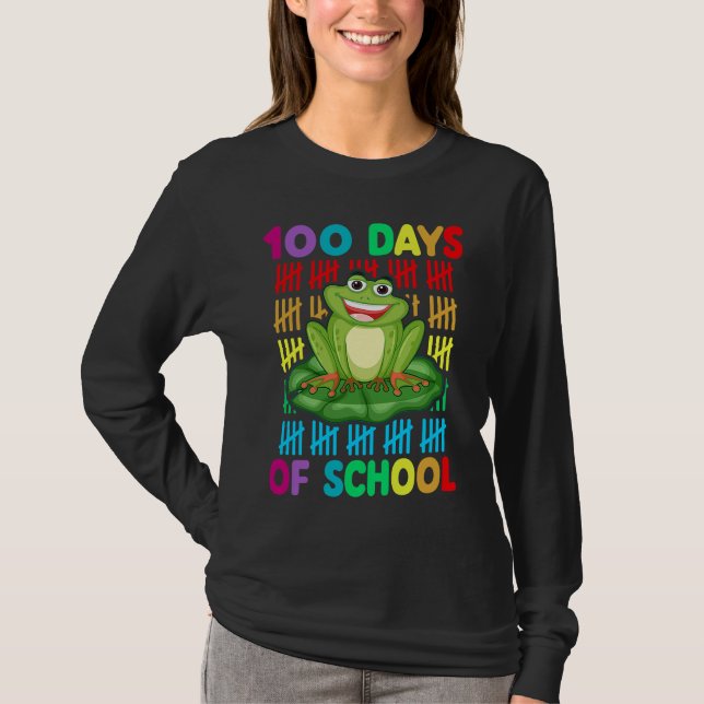 Camiseta Happy 100th Day Of School Frog  Teacher Student Ki (Anverso)