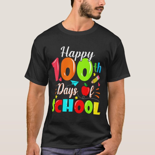 Camiseta Happy 100th Day Of School Funny Teachers Sudents K (Anverso)