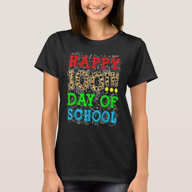 Camiseta Happy 100th Day Of School Leopard Print Teacher St (Anverso)