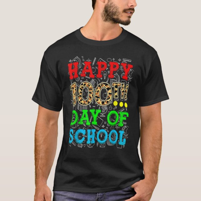 Camiseta Happy 100th Day Of School Leopard Print Teacher St (Anverso)