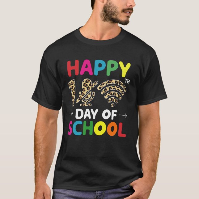 Camiseta Happy 100th Day of School Leopard Wifi Mute Mic Fu (Anverso)