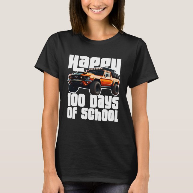 Camiseta Happy 100th Day Of School Monster Truck Boys Kids  (Anverso)