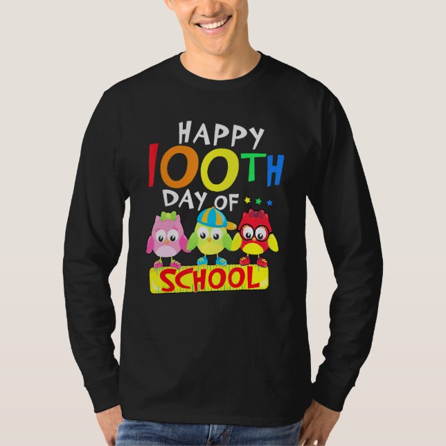 Camiseta Happy 100th Day Of School Owl Kids 100 Days Teache (Anverso)