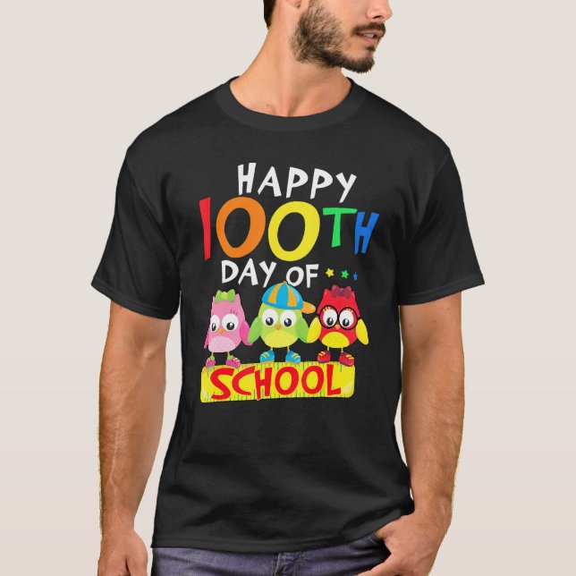 Camiseta Happy 100th Day Of School Owl Kids 100 Days Teache (Anverso)