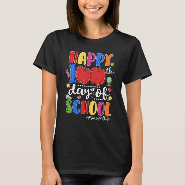 Camiseta Happy 100th Day Of School Red Plaid Apple Principa (Anverso)
