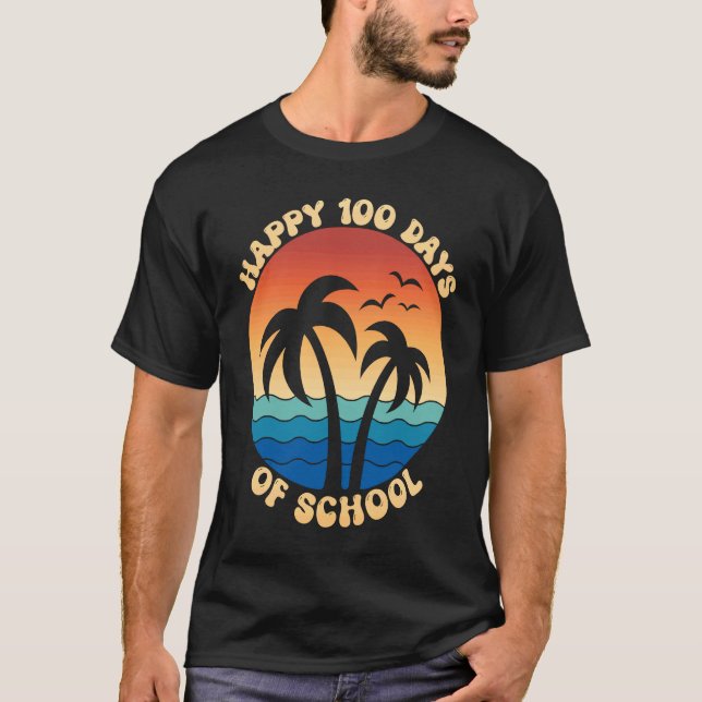 Camiseta Happy 100th Day Of School Retro Palm Tree Vacation (Anverso)