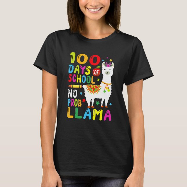 Camiseta Happy 100th Day Of School Shirt No Probllama Llama (Anverso)