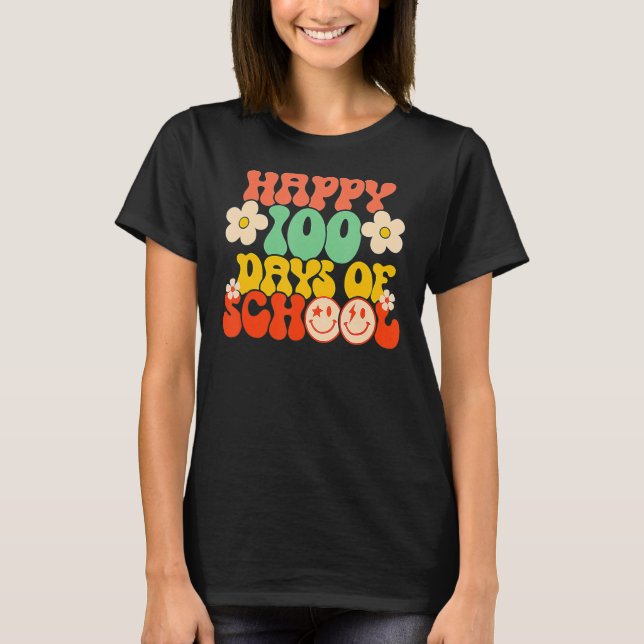 Camiseta Happy 100th Day Of School Teacher Kids Retro Groov (Anverso)