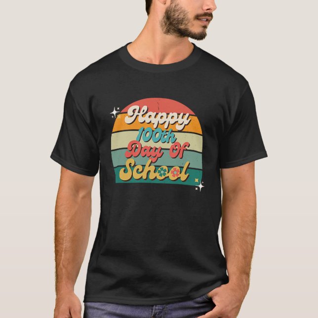 Camiseta Happy 100th Day Of School Teacher Kids Retro Groov (Anverso)