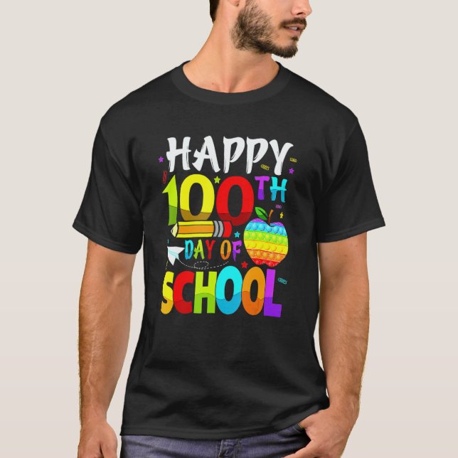 Camiseta Happy 100th Day Of School Teacher Rainbow 100 Days (Anverso)