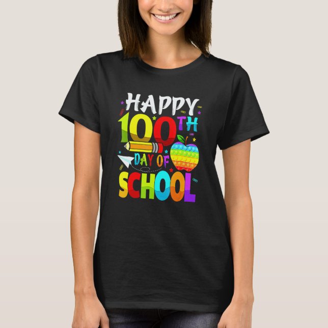 Camiseta Happy 100th Day Of School Teacher Rainbow 100 Days (Anverso)