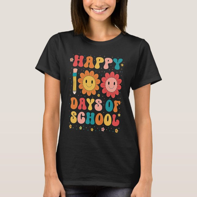 Camiseta Happy 100th Day Of School Teachers Students Groovy (Anverso)