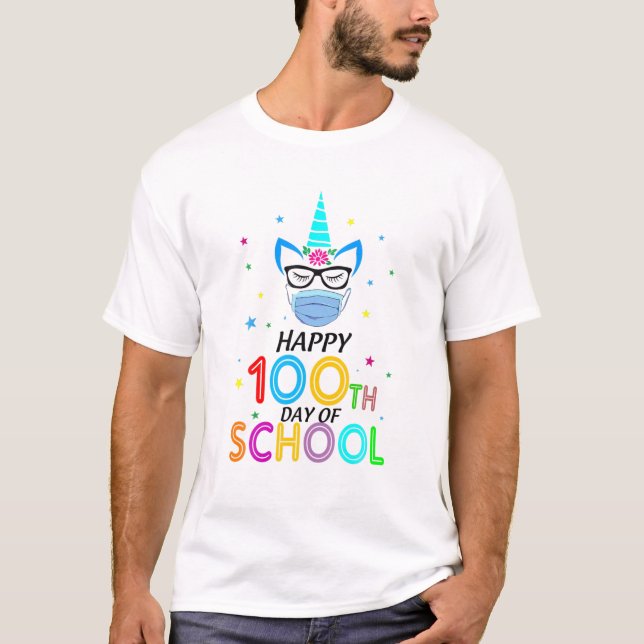 Camiseta Happy 100Th Day Of School Unicorn Face Mask Teache (Anverso)