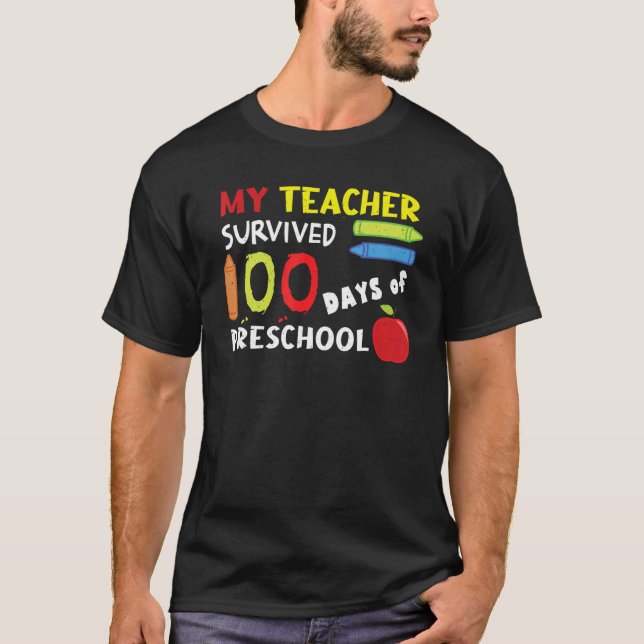 Camiseta Happy 100th Day Teacher Survived Preschool 100 Day (Anverso)