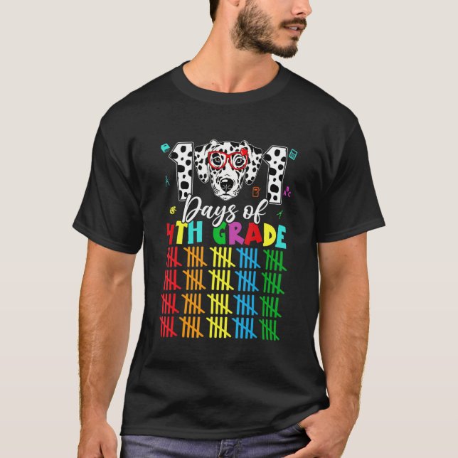 Camiseta Happy 101 Days School 4th Grade Cute Dog 100 Days  (Anverso)