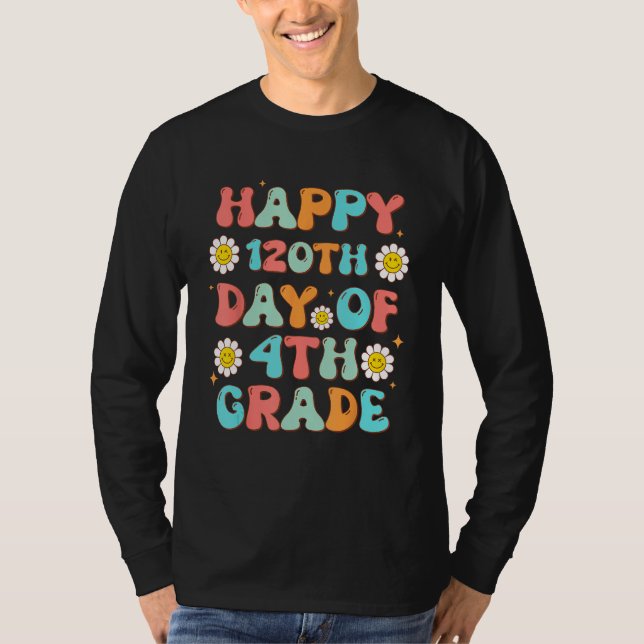 Camiseta Happy 120th Day Of 4th Grade Retro Groovy Teacher  (Anverso)