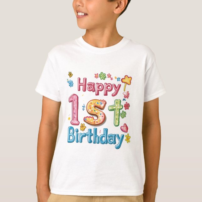 Camiseta Happy 1st Birthday – Colorful Birthday Celebration (Anverso)
