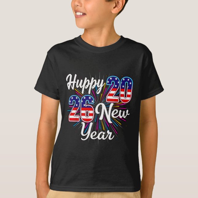 Camiseta Happy 2026 New Year Patriotic Fireworks Design Par (Anverso)