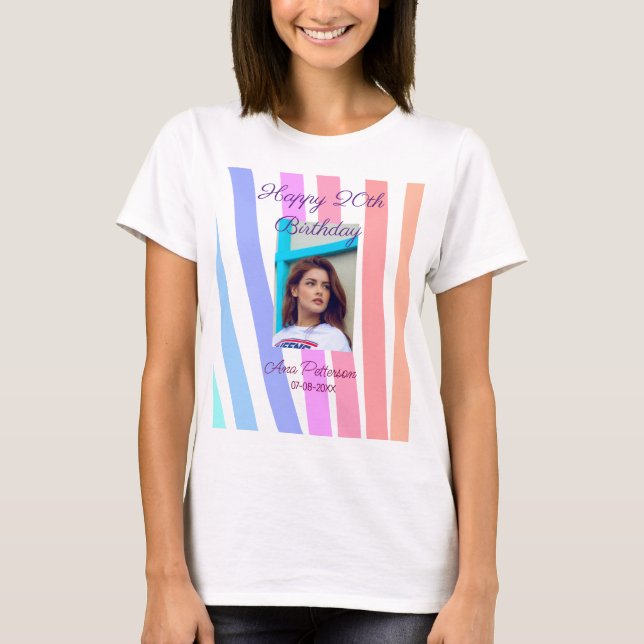 Camiseta Happy 20th Birthday rainbow rustic boho lines phot (Anverso)