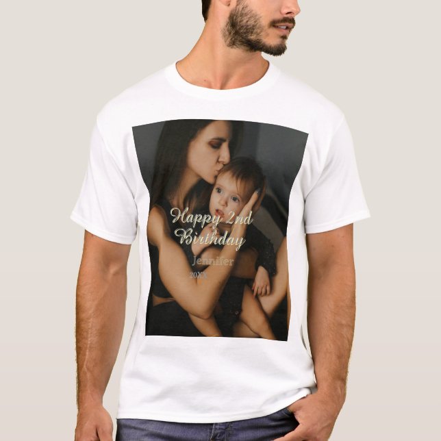 Camiseta Happy 2nd birthday kids baby mother yellow gray na (Anverso)