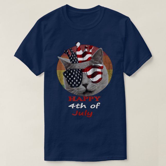 Camiseta Happy 4 H OF July And Cat 2022  (Diseño del anverso)