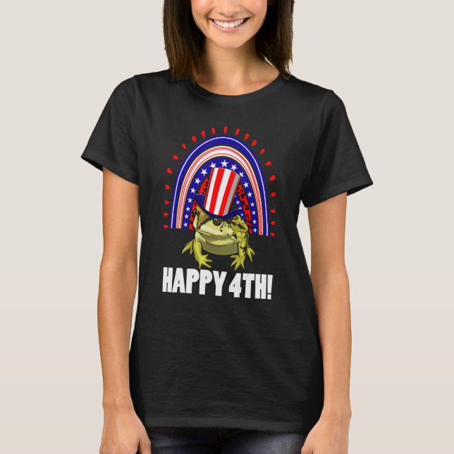 Camiseta Happy 4Th American Flag Rainbow Frog  Women Frog L (Anverso)