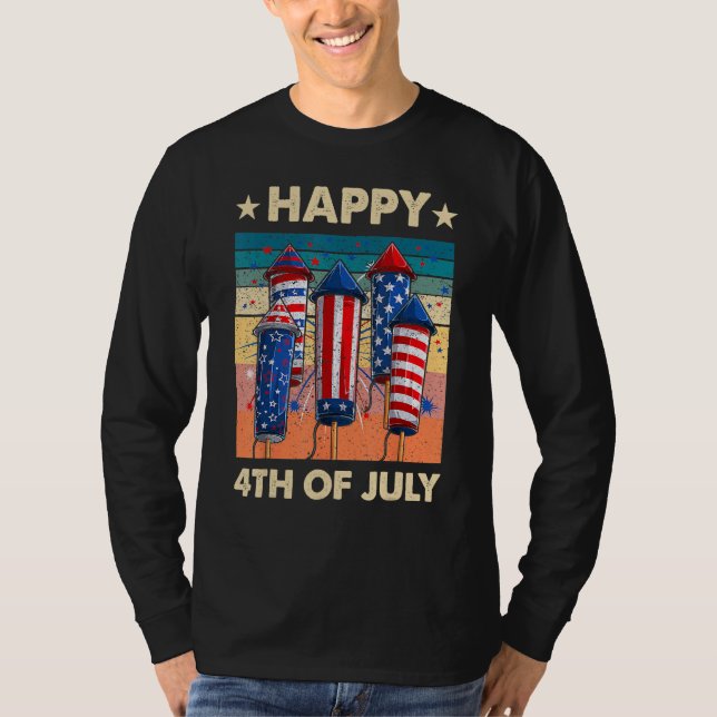 Camiseta Happy 4th Of July American Flag Fireworks Patrioti (Anverso)